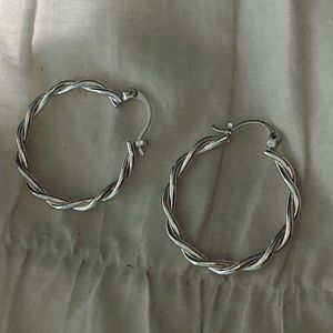 Medium size silver twisty hoops